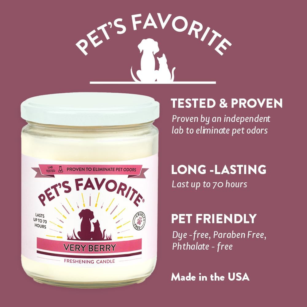 - Tested & Proven - Odor Eliminating Candle, Pet-Friendly Scented Candle, in 7 Great Fragrances – 70-Hour Burn Time, Cotton Wick (Very Berry, Pack of 1)