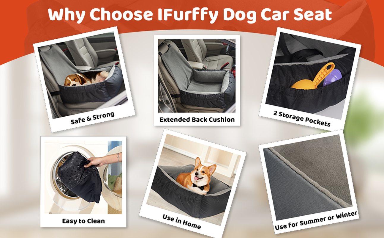 Dog Car Seat, Pet Car Seat with Storage Bag and Clip-On Safety Leash, Washable Coral Fleece Dog Booster Seat for Small Medium Dogs, Small Dog Car Seat for Travel Dog Car Bed