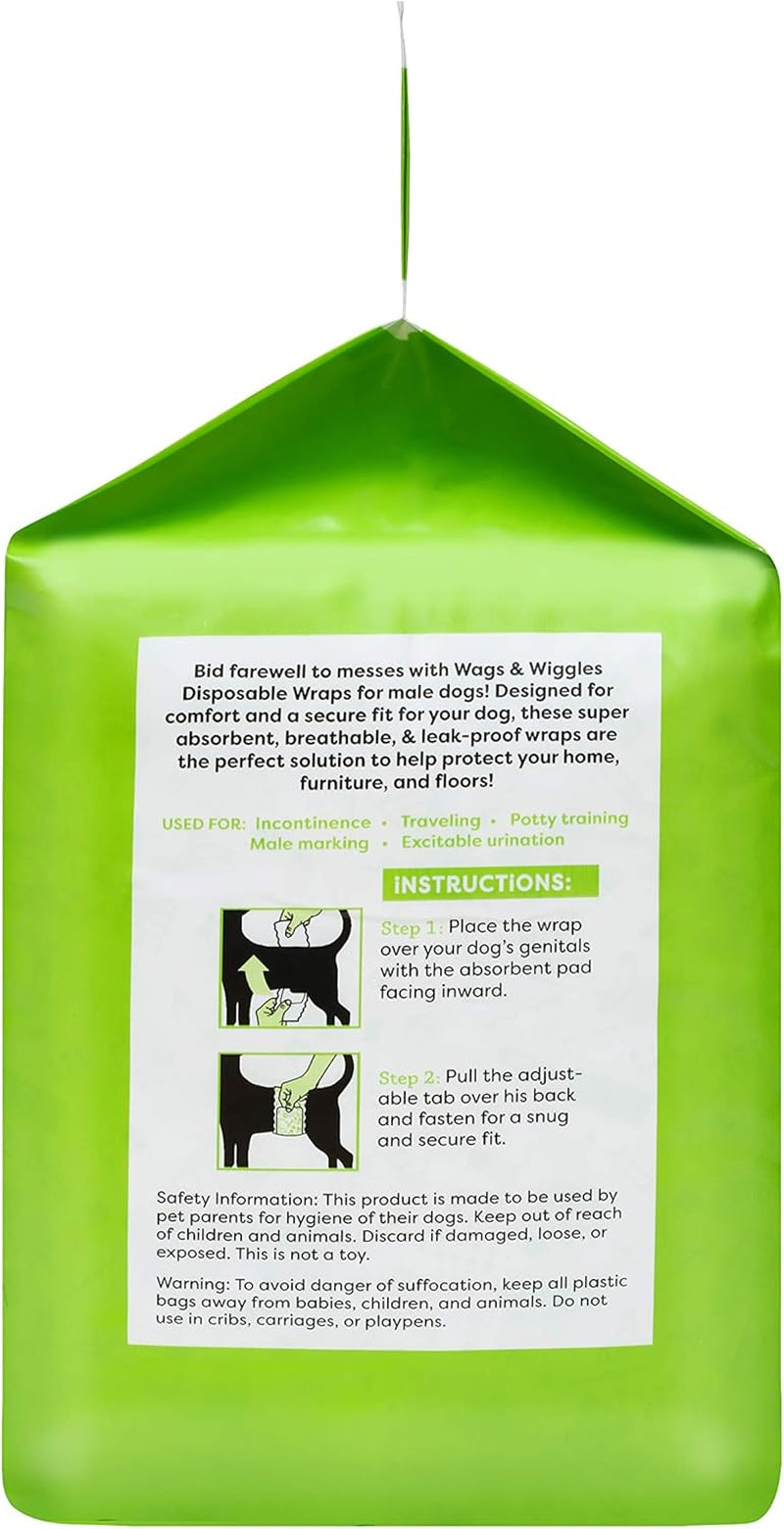 Male Wraps for Large Dogs | Disposable Male Dog Diapers | for Dogs with 18" to 27" Waist | Disposable Dog Diapers for Male Dogs (Pack of 1,12 Count Total)