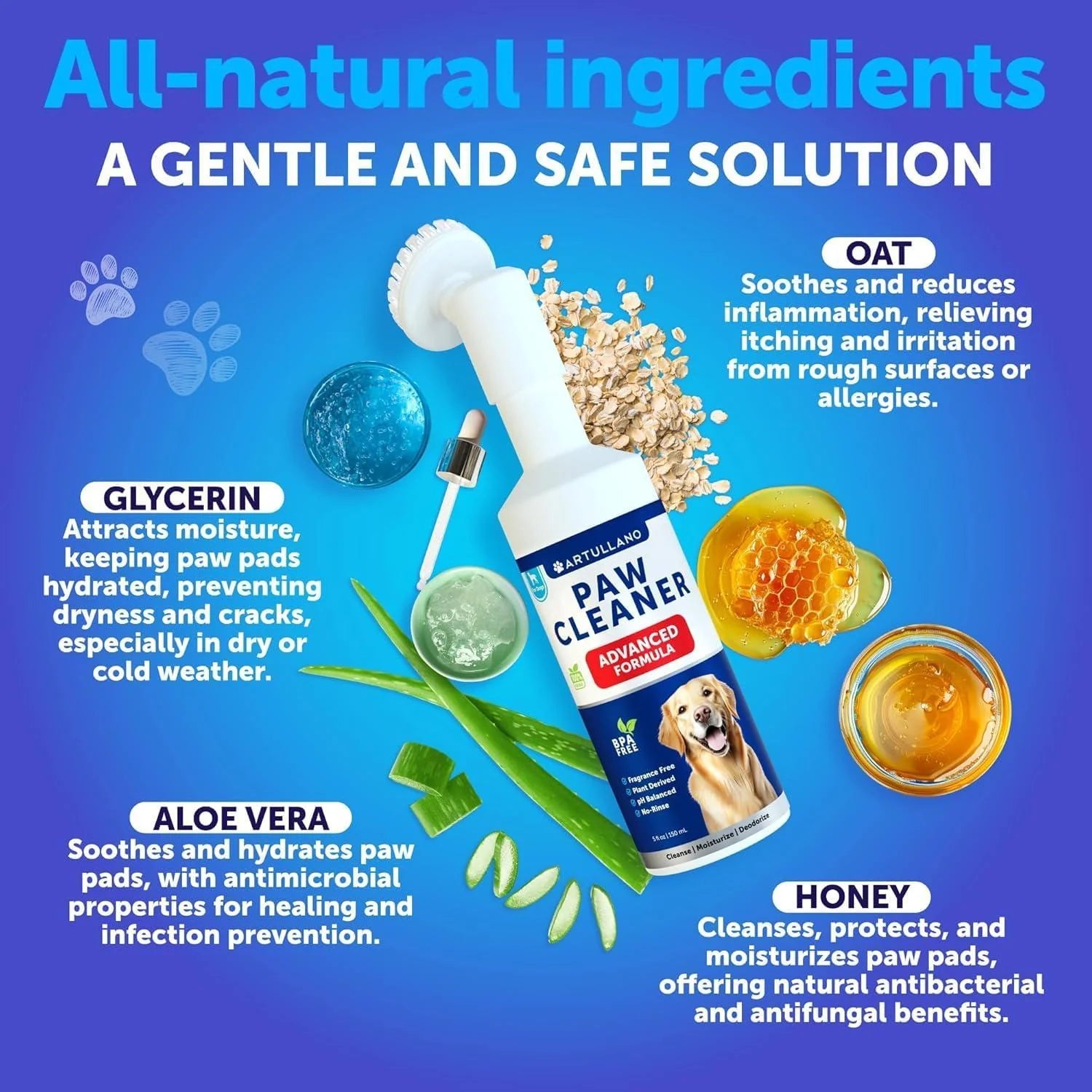 Paw Cleaner for Dogs Silicone Brush and 5Fl Oz No Rinse Foaming Cleanser