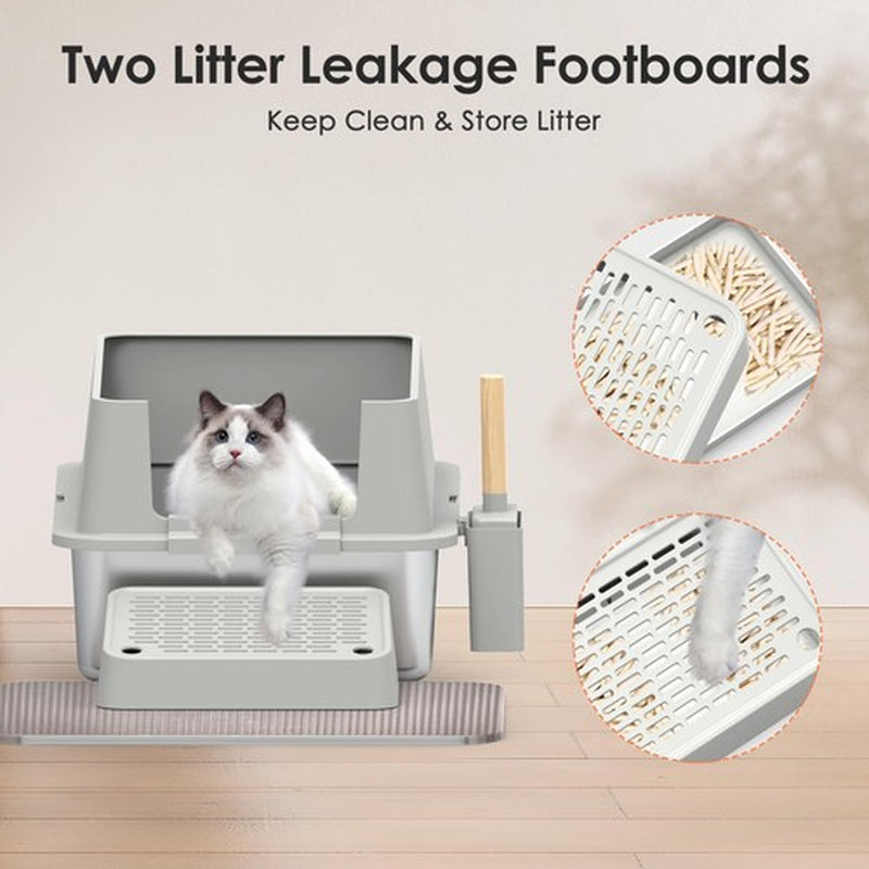 Stainless Steel Cat Litter Boxxl High Sided with Poop Scooper/Footbo