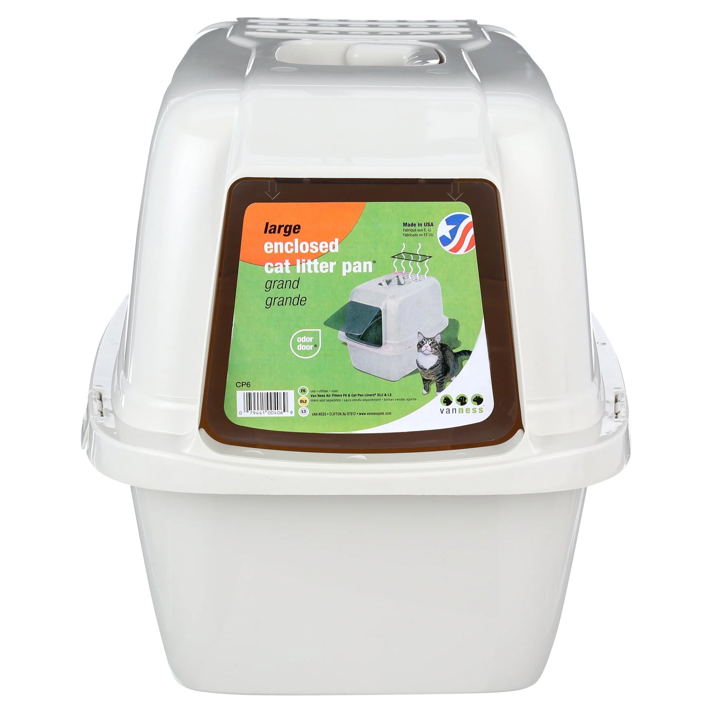 Pets Odor Control Large Enclosed Cat Litter Box, Hooded, Pearl, CP6