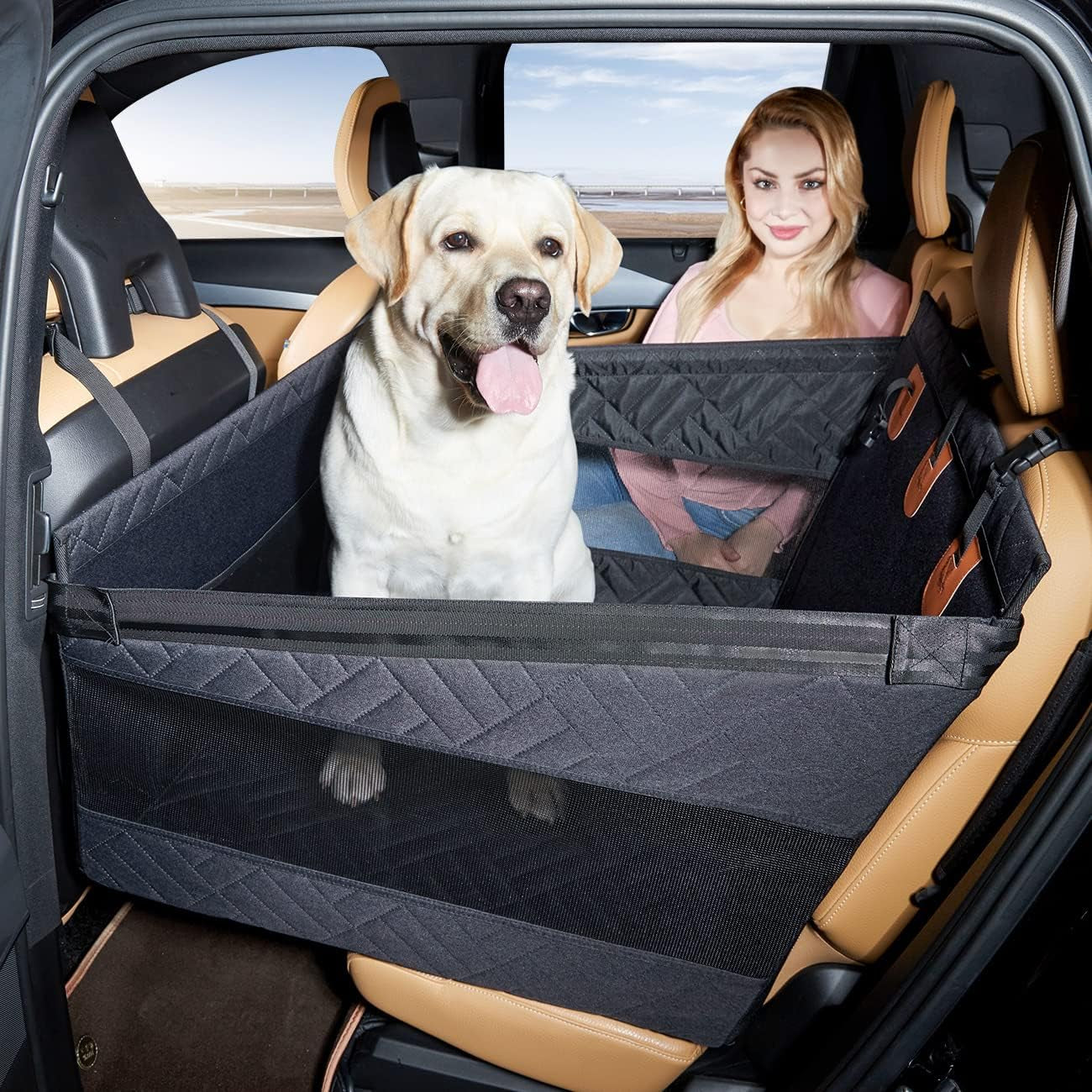 Large Dog Car Seat,Back Seat Extender for Dogs,Waterproof Medium Dog Seat Cover for Backseat, Pet Bed for Car Hammock(Black-L)