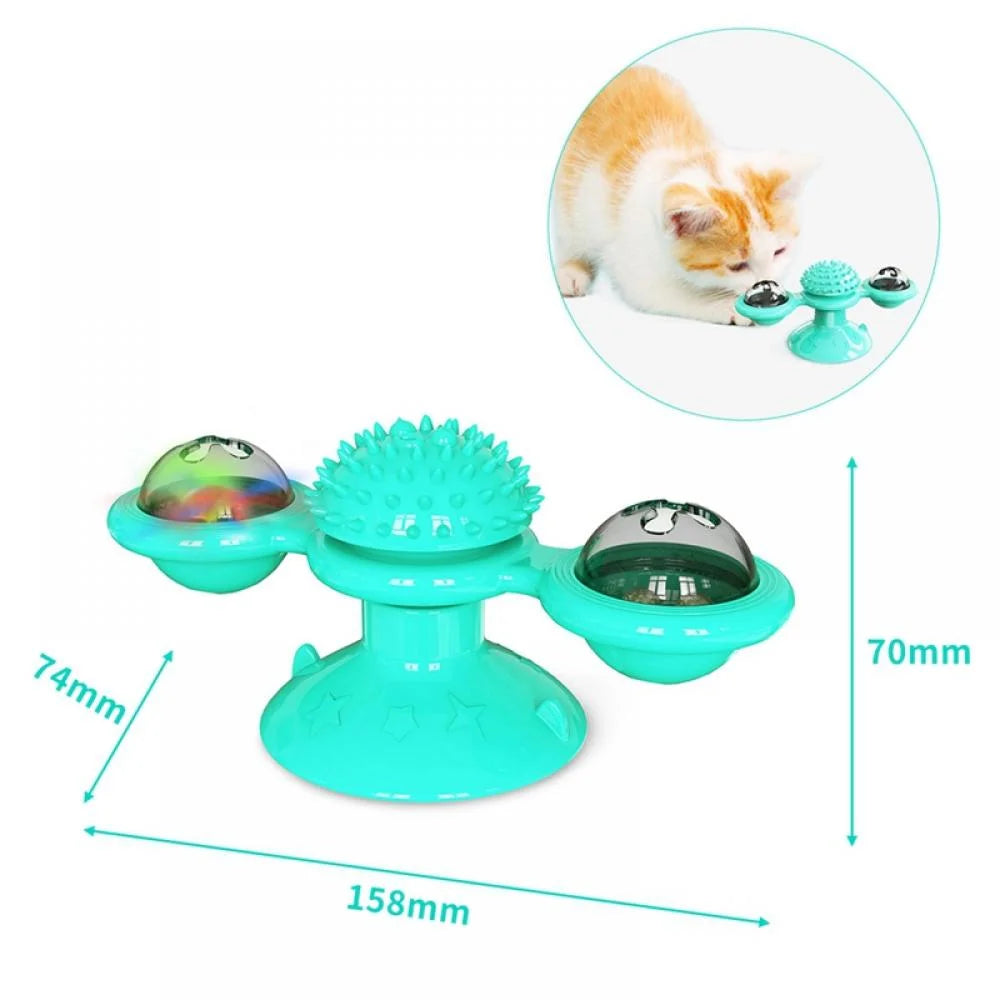 Windmill Cat Toy with Led Ball and Catnip Ball, Turntable Teasing Pet Toy, Funny Interactive Kitten Windmill Ball,Perfect for Massage,Scratching Tickle, Grinding the Teeth