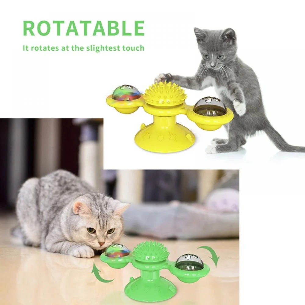 Windmill Cat Toy with Led Ball and Catnip Ball, Turntable Teasing Pet Toy, Funny Interactive Kitten Windmill Ball,Perfect for Massage,Scratching Tickle, Grinding the Teeth