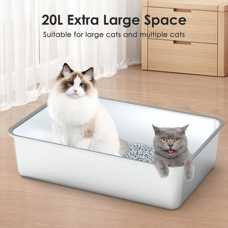 Stainless Steel Cat Litter Boxxl High Sided with Poop Scooper/Footbo