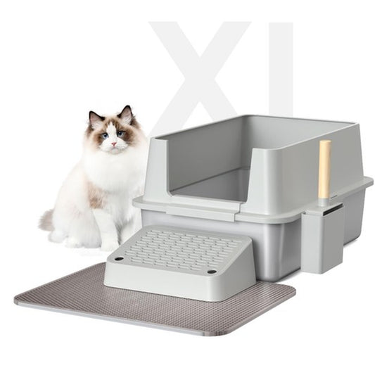 Stainless Steel Cat Litter Boxxl High Sided with Poop Scooper/Footbo