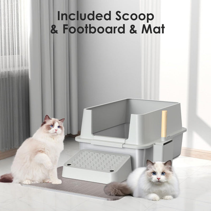 Stainless Steel Cat Litter Boxxl High Sided with Poop Scooper/Footbo