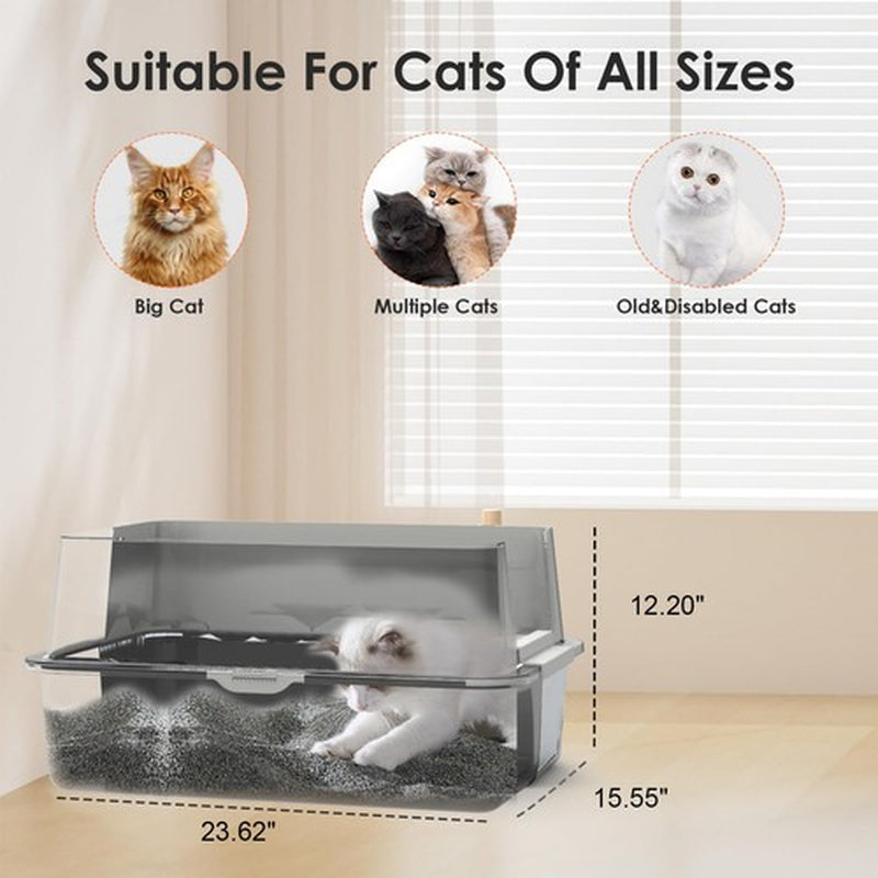 Stainless Steel Cat Litter Boxxl High Sided with Poop Scooper/Footbo