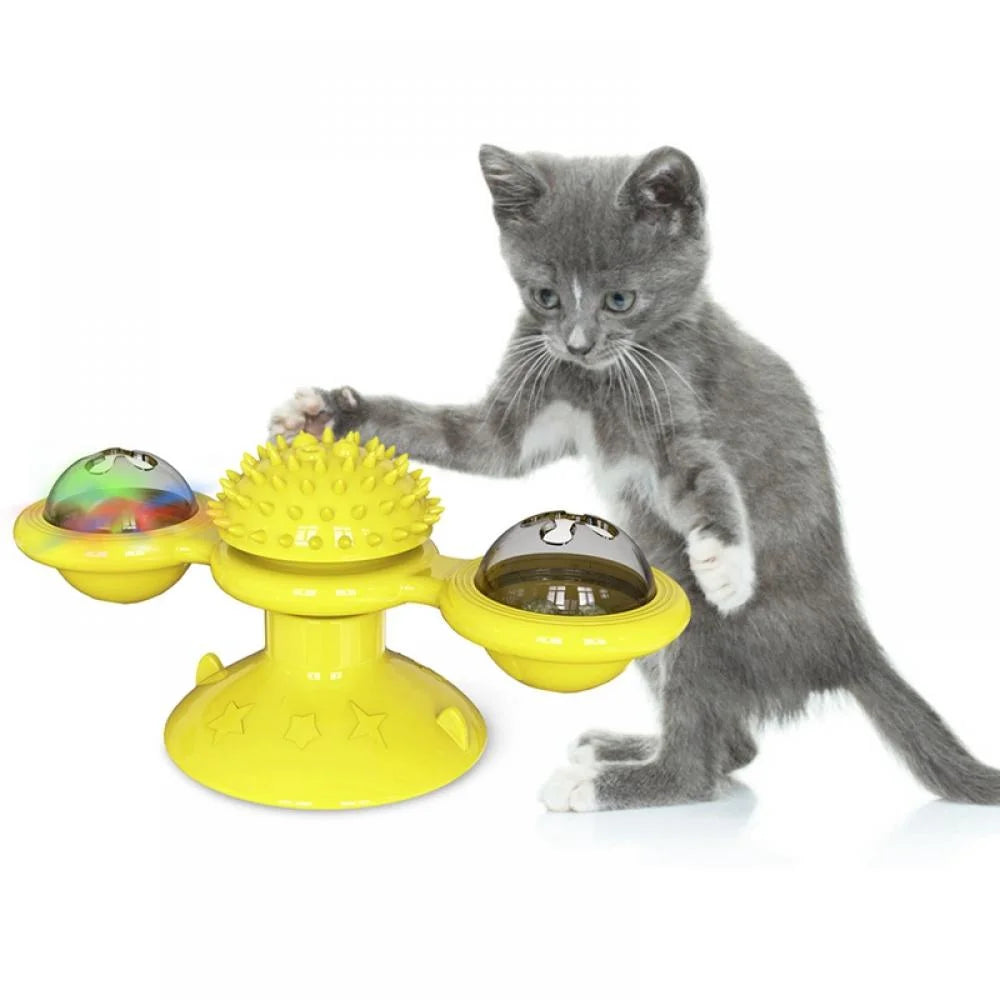 Windmill Cat Toy with Led Ball and Catnip Ball, Turntable Teasing Pet Toy, Funny Interactive Kitten Windmill Ball,Perfect for Massage,Scratching Tickle, Grinding the Teeth