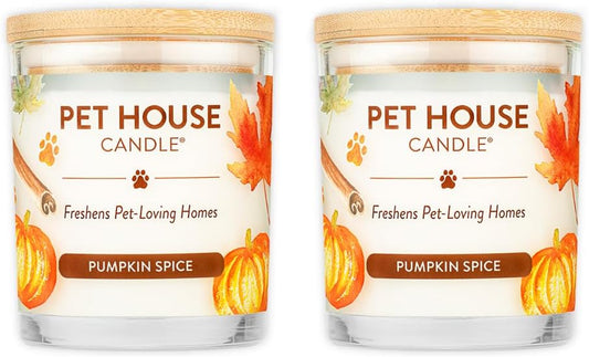 Pet House Pumpkin Pie Scented Candle 2 Pack - Plant-Based/Soy, Long Lasting, Odor Eliminating