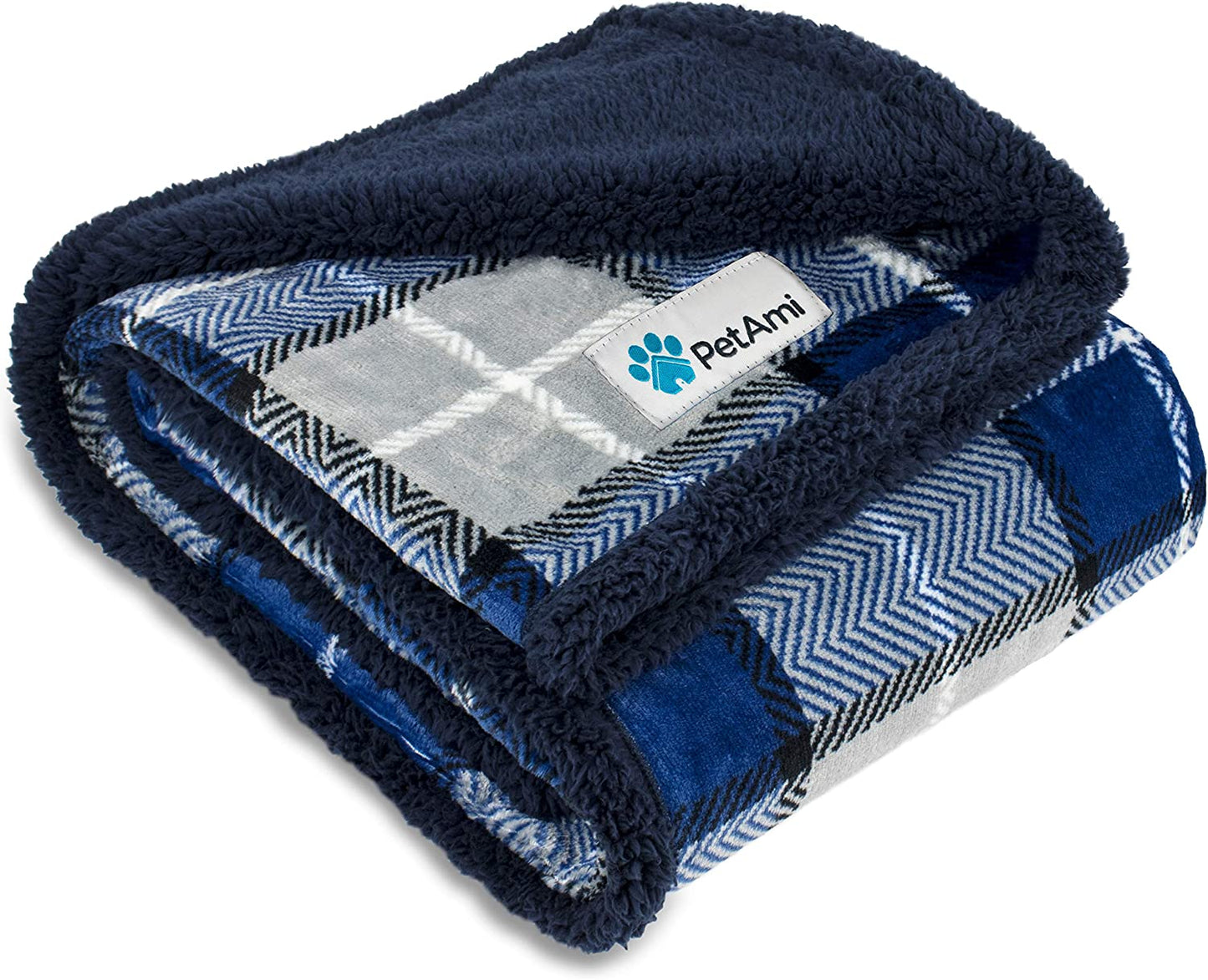 Waterproof Dog Blanket for Small Medium Dog Puppy Cat Throw for Couch Cover Leakproof Protection, Sherpa Fleece, Reversible Soft Washable 29X40 Plaid Navy Blue