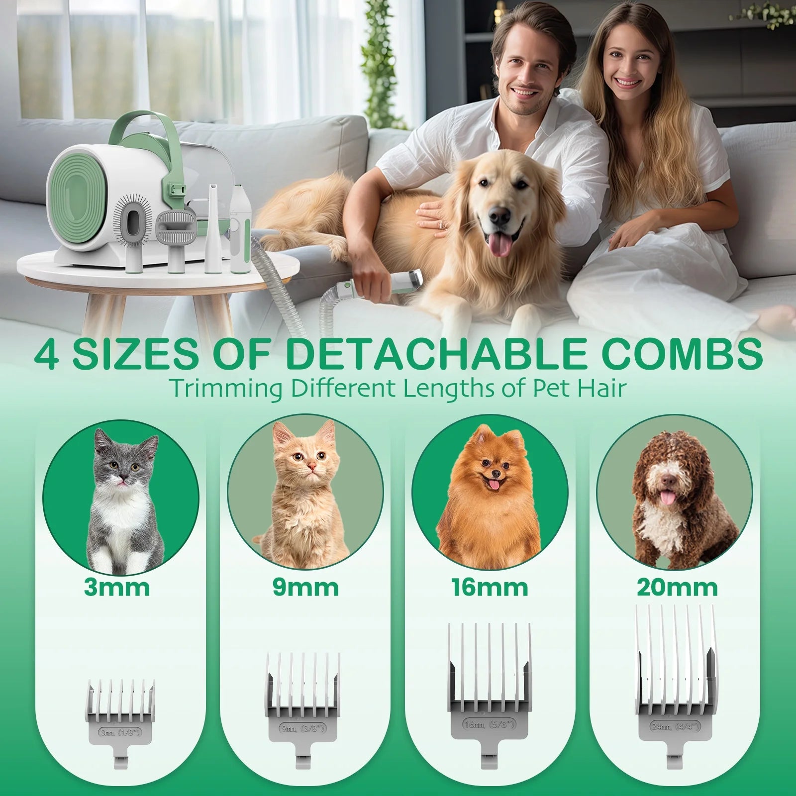 Dog Grooming Kit, 7 Grooming Tools, Pet Grooming Vacuum, Dog Clippers Kit, Low Noise, PG50 PLUS