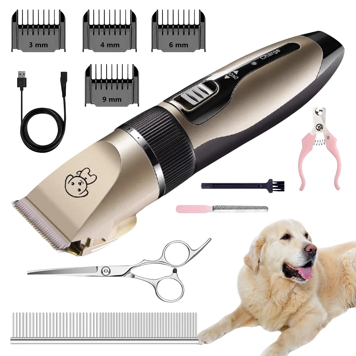 Rechargeable Cordless Pet Shaver,Low Noise Dog Clippers with Scissor Comb,Electric Quiet Pet Grooming Set for Dogs and Cats