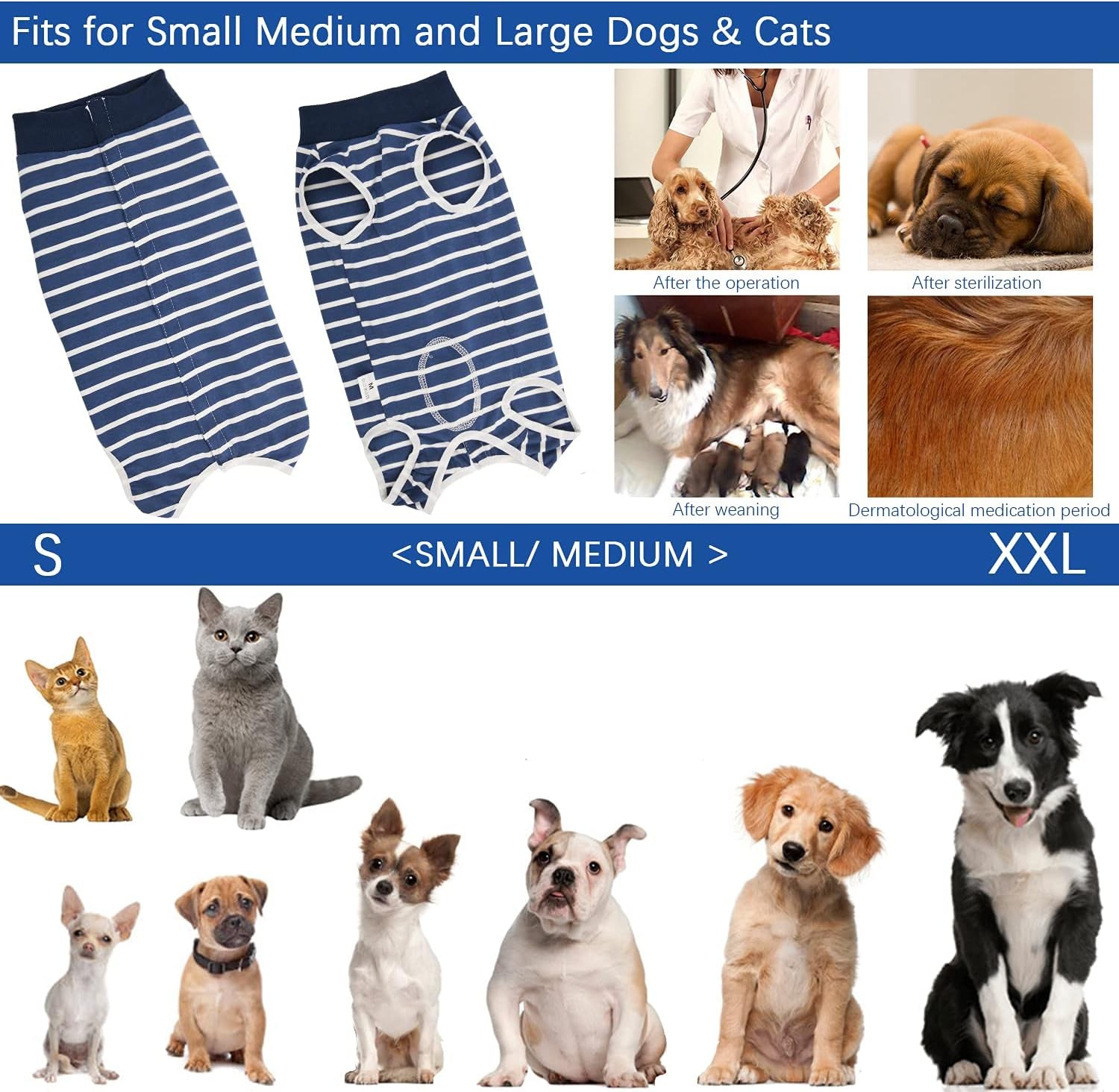 Dog Recovery Suit Cats Bodysuits for Abdominal Wounds Recovery Shirt for Male Female Pet after Surgery Anti-Licking Dog Onesies, Substitute E-Collar & Cone Medium