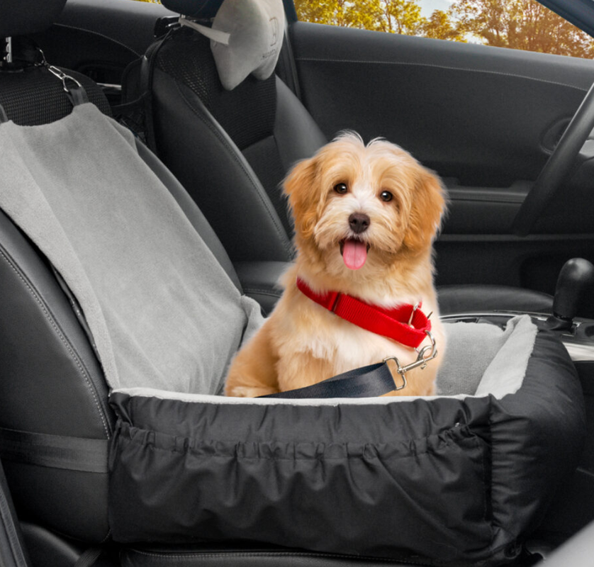 Dog Car Seat, Pet Car Seat with Storage Bag and Clip-On Safety Leash, Washable Coral Fleece Dog Booster Seat for Small Medium Dogs, Small Dog Car Seat for Travel Dog Car Bed