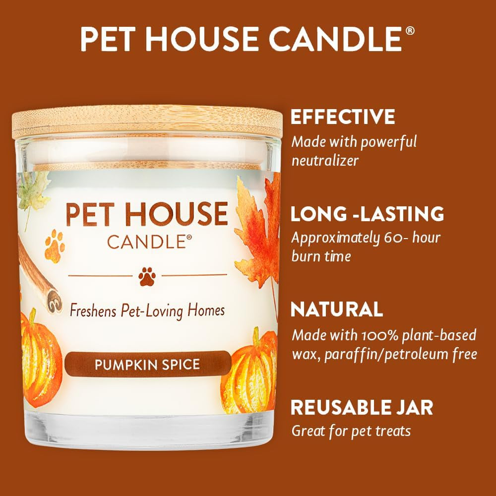 Pet House Pumpkin Pie Scented Candle 2 Pack - Plant-Based/Soy, Long Lasting, Odor Eliminating