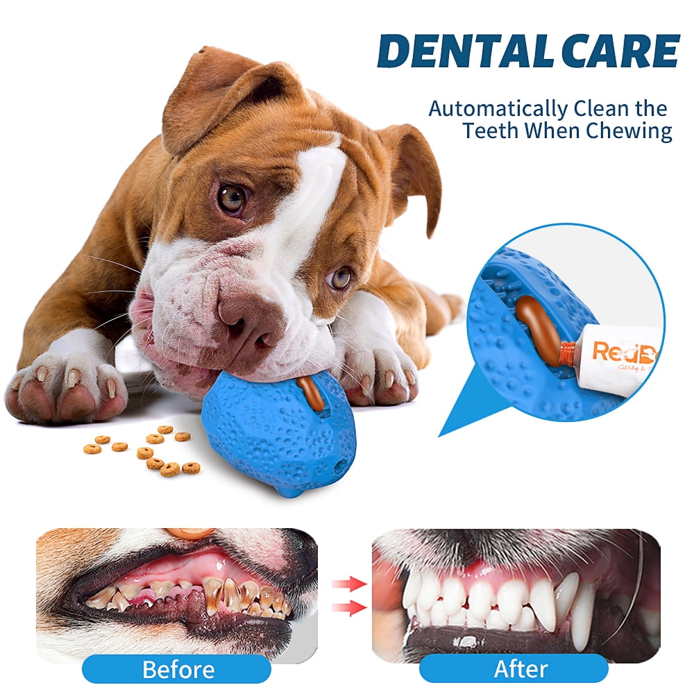 Rubber Dog Chew Toys,Treat Food Dispensing Dog Toys for Teeth Cleaning, Interactive Puzzle Dog Toys for Small Medium Large Dogs Blue