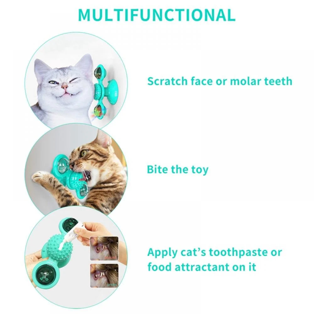 Windmill Cat Toy with Led Ball and Catnip Ball, Turntable Teasing Pet Toy, Funny Interactive Kitten Windmill Ball,Perfect for Massage,Scratching Tickle, Grinding the Teeth