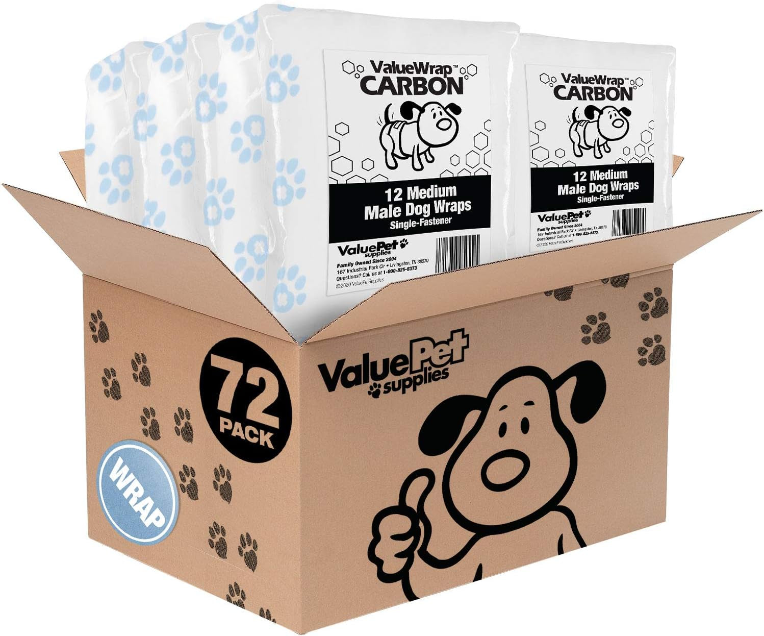 Male Wraps, Disposable Dog Diapers, Carbon, 1-Tab Medium, 72 Count - Activated Charcoal, Snag-Free Fastener, Leak Protection, Wetness Indicator