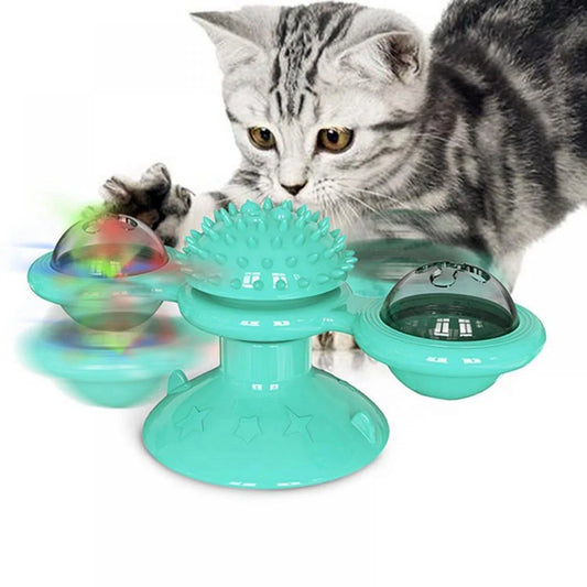 Windmill Cat Toy with Led Ball and Catnip Ball, Turntable Teasing Pet Toy, Funny Interactive Kitten Windmill Ball,Perfect for Massage,Scratching Tickle, Grinding the Teeth