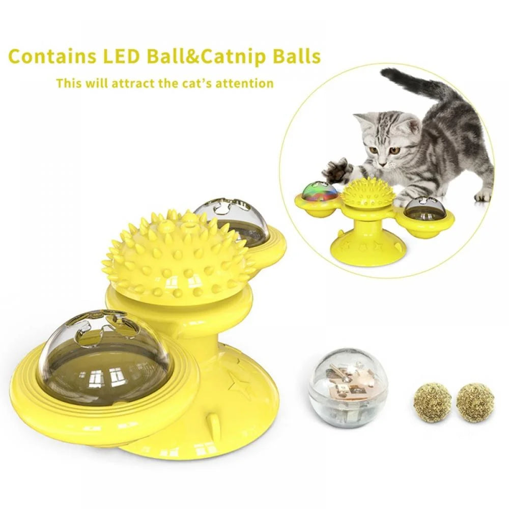 Windmill Cat Toy with Led Ball and Catnip Ball, Turntable Teasing Pet Toy, Funny Interactive Kitten Windmill Ball,Perfect for Massage,Scratching Tickle, Grinding the Teeth