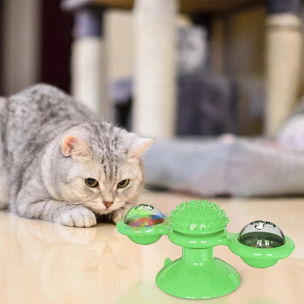 Windmill Cat Toy with Led Ball and Catnip Ball, Turntable Teasing Pet Toy, Funny Interactive Kitten Windmill Ball,Perfect for Massage,Scratching Tickle, Grinding the Teeth