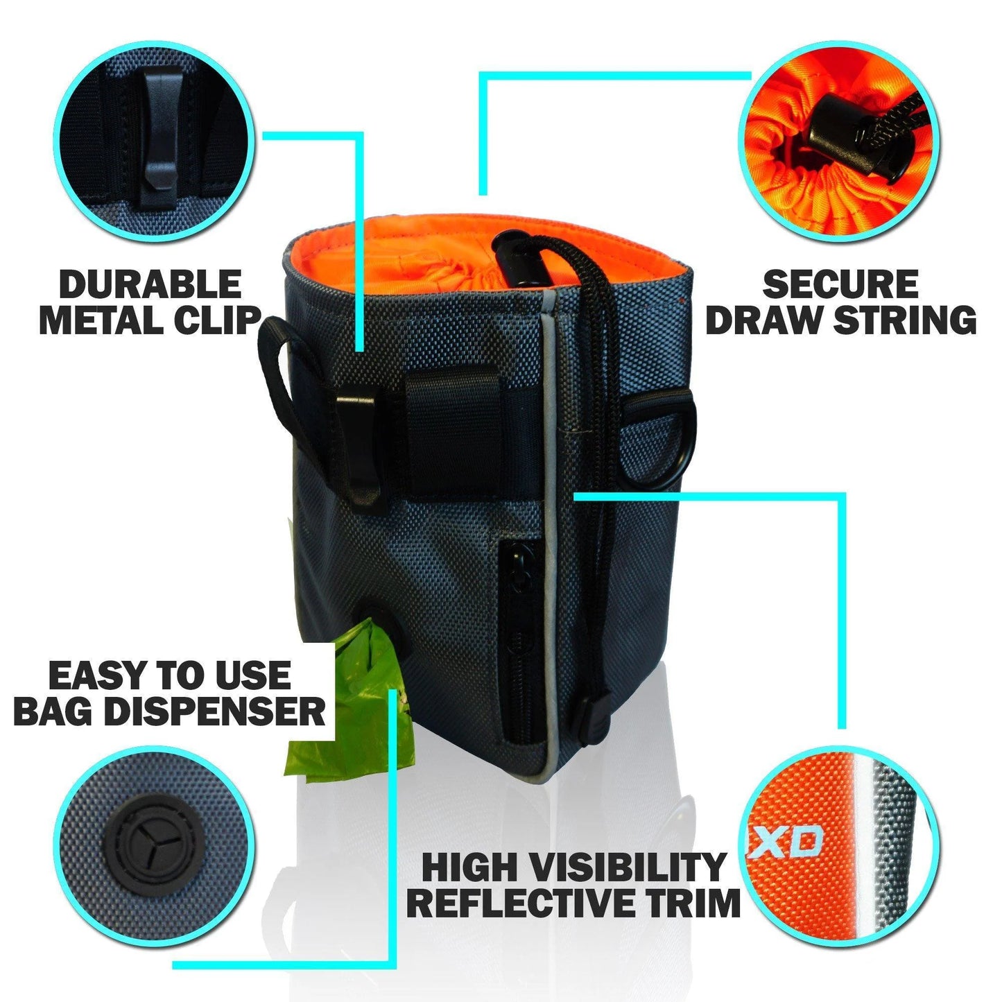 Dog Treat Pouch Orange Belt Clip or Shoulder Carry Dog Treat Training Bag